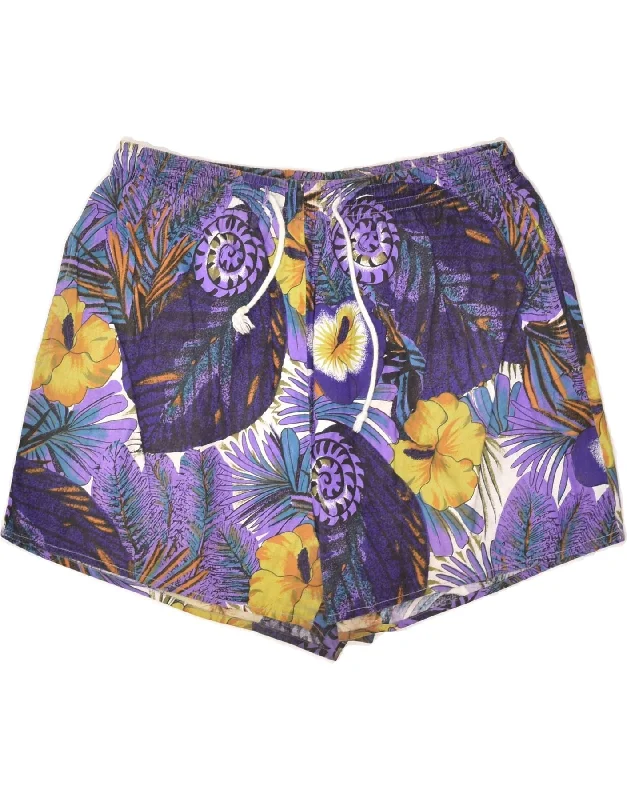 VINTAGE Womens Sport Shorts UK 18 XL Purple Floral Cotton