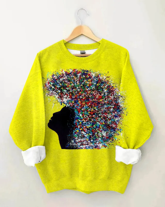 Color Oil Painting Black Woman Long Sleeve Sweatshirt