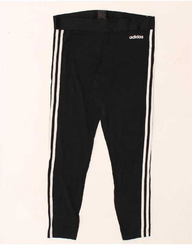 ADIDAS Womens Leggings UK 12/14 Medium Black Cotton