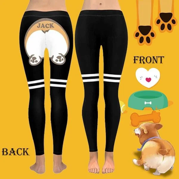 Custom Name Corgis Butt Line All-Over Low Rise Leggings Funny Design Custom Printed Leggings