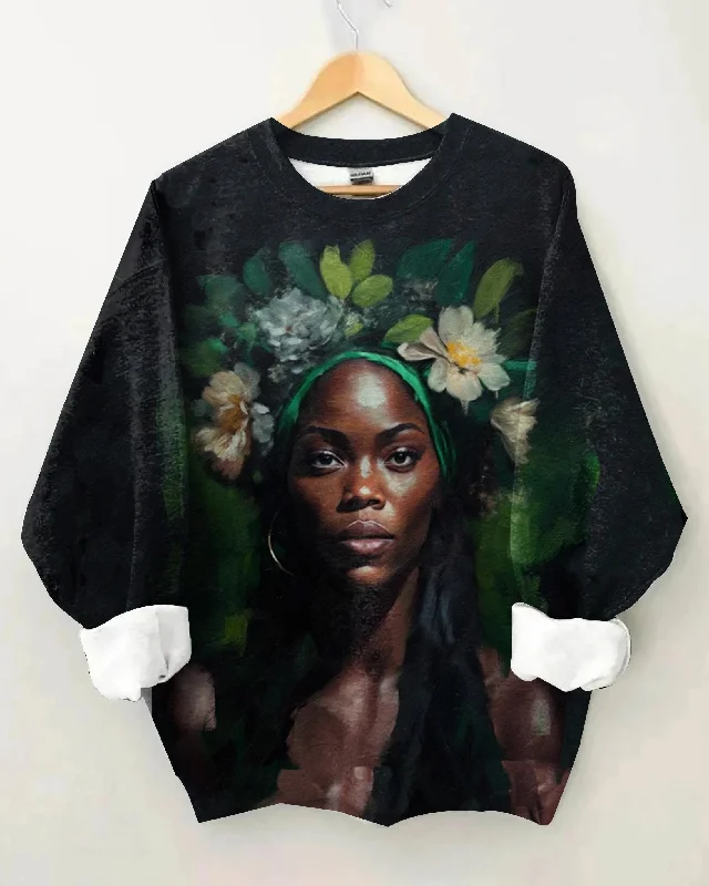 Black Girl Flowers Scarf Long Sleeve Sweatshirt