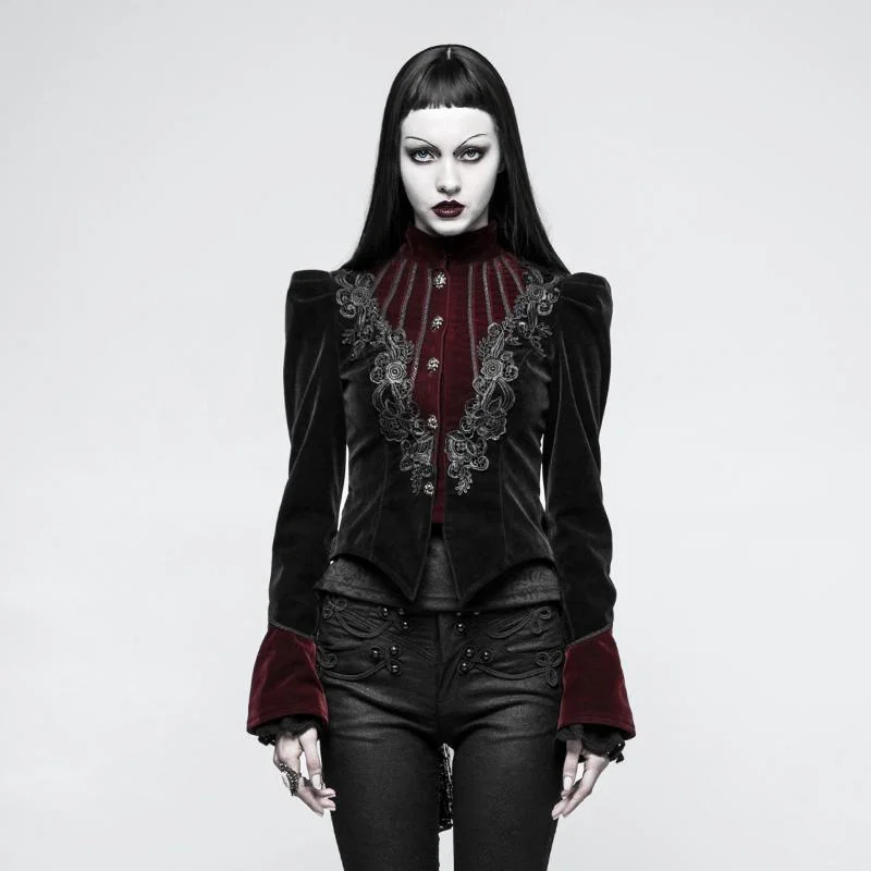 Women's Gothic Stand Collar Forked Tail Velvet Jackets