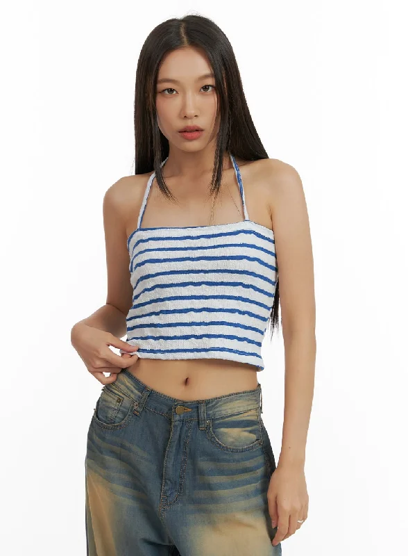 Stripe Halter Neck Tank Top CU414