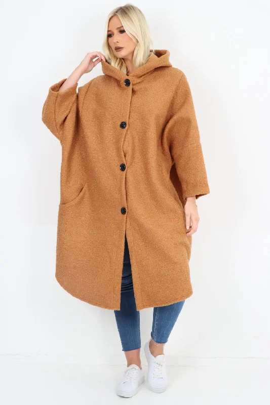 Oversized Pockets Hooded Long Sleeve Coat