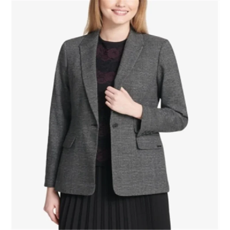 Calvin Klein Women's One Button Plaid Blazer Gray Size 8