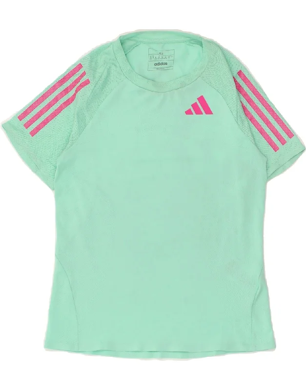 ADIDAS Womens Graphic T-Shirt Top UK 4/6 XS Green Polyester