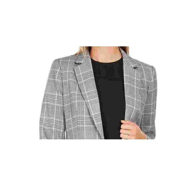 Calvin Klein Women's Plaid One Button Blazer Silver Size 4