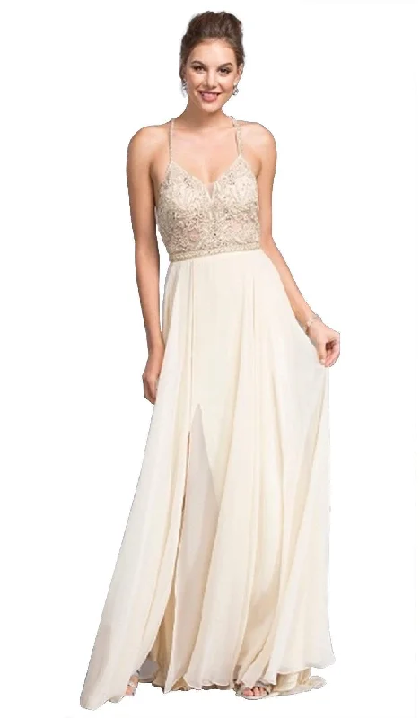 Aspeed Design - Beaded Halter V-neck Prom A-line Dress