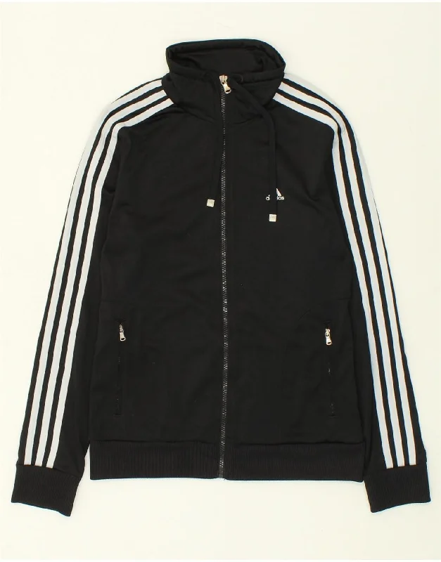 ADIDAS Womens Tracksuit Top Jacket UK 10 Small Black Polyester