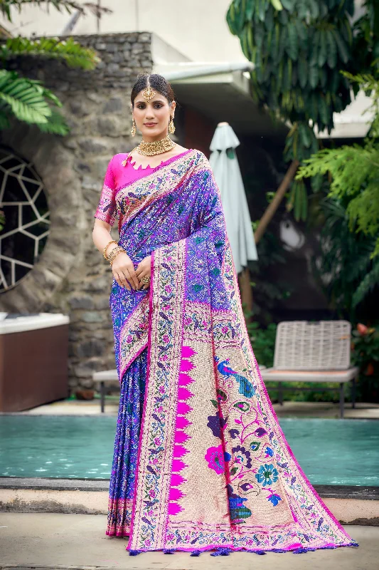 Women's Purple Zari Woven Patola Silk Saree With Blouse  (Saree Blouse Without stitch) - Aastha Fashion