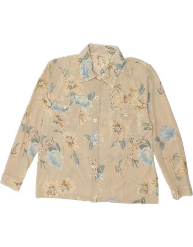 VINTAGE Womens Shirt UK 16 Large Beige Floral