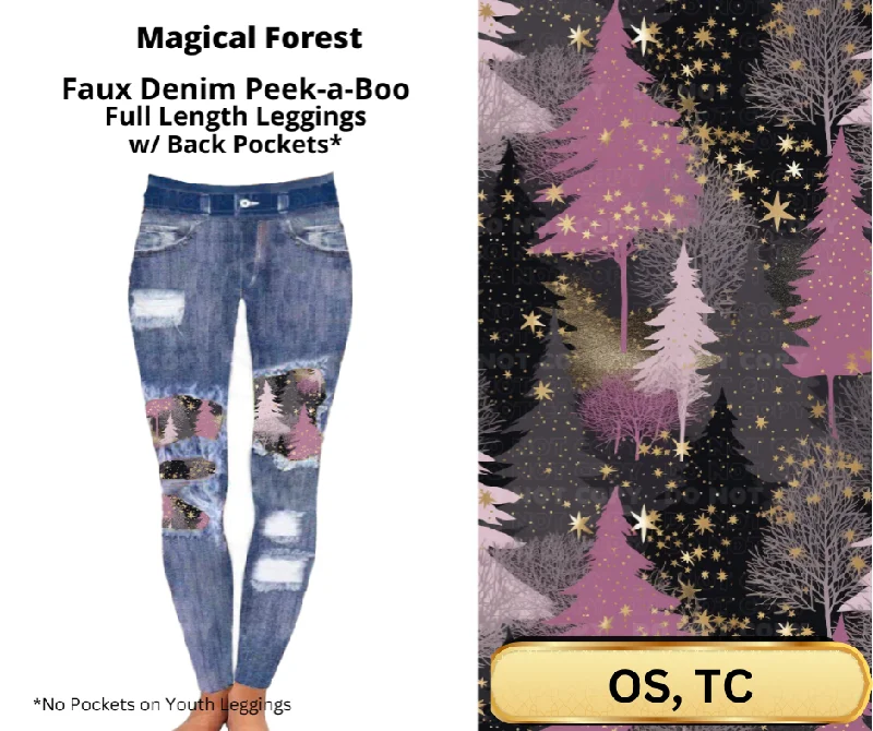 Magical Forest Faux Denim Full Length Peekaboo Leggings