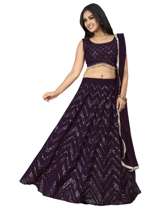 Women's Faux Georgette Wine  Lehenga Set  (Semi stitched ) - Aastha Fashion