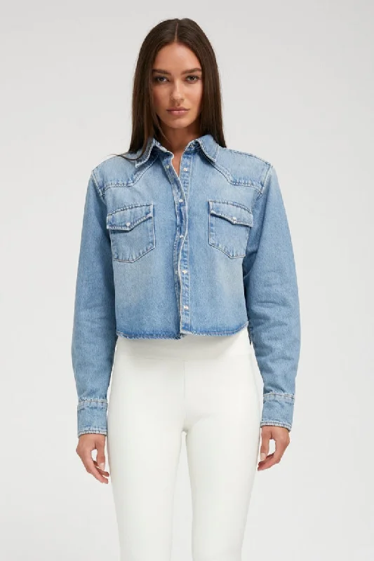 Paradis Denim Cropped Western Button Down