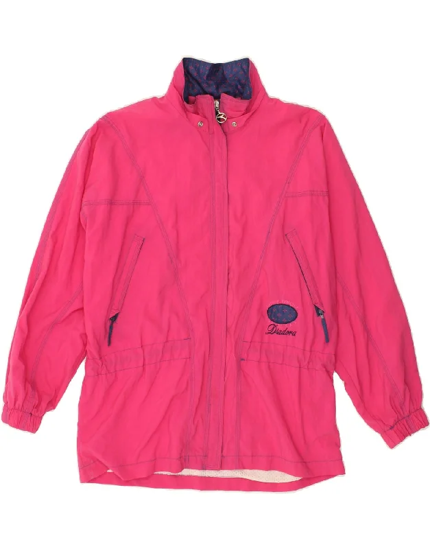 DIADORA Womens Oversized Tracksuit Top Jacket UK 10 Small Pink Nylon