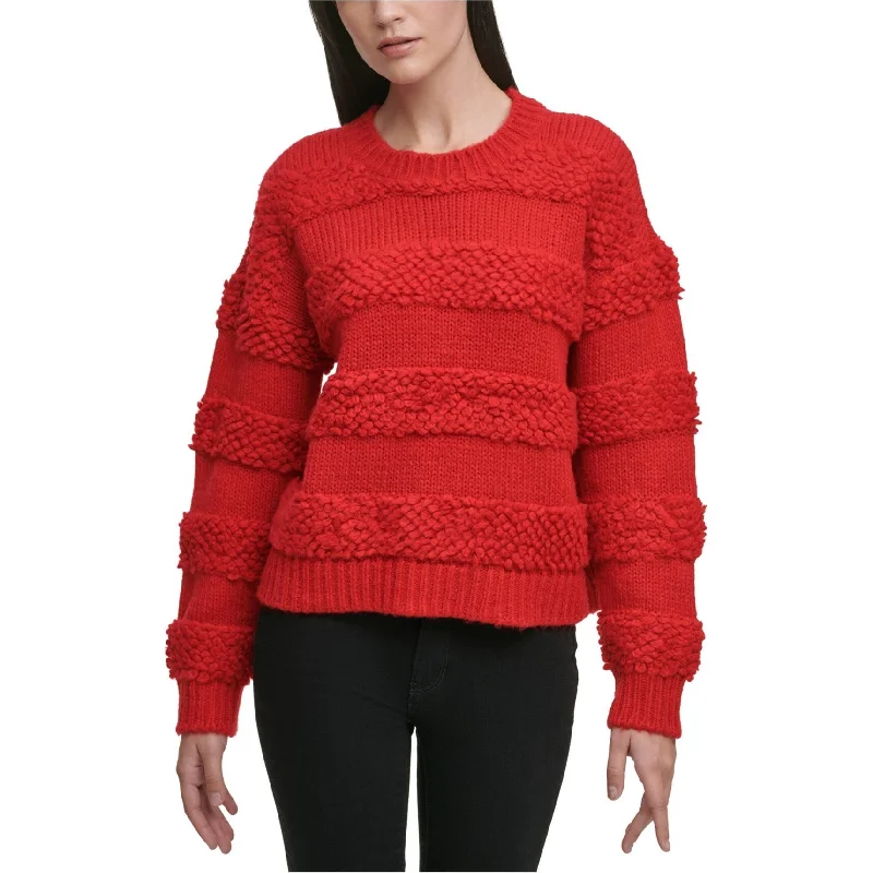 DKNY Womens Textured Stripe Pullover Sweater, Red, X-Small