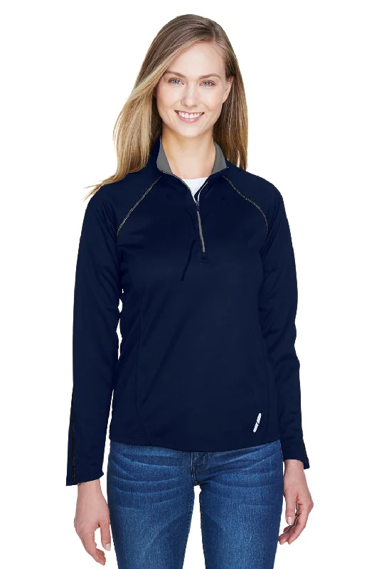 North End Womens Radar Performance Moisture Wicking 1/4 Zip Sweatshirt - Classic Navy Blue/Grey