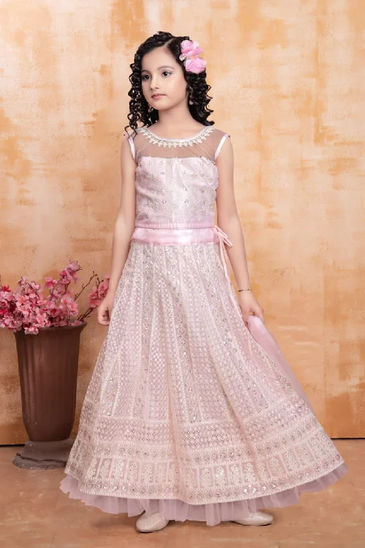 Heavy Embroidered Soft Net Readymade Kid's Lehenga Suit