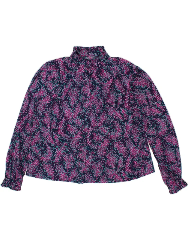 VINTAGE Womens Shirt Blouse UK 18 XL Purple Floral