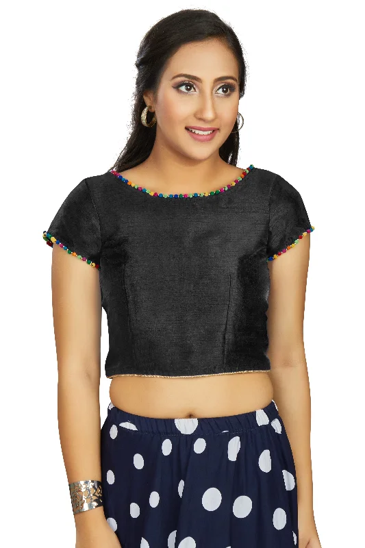 Women's Black Art Silk Designer Party Wear Readymade Blouse  (Stitched ) - Aastha Fashion