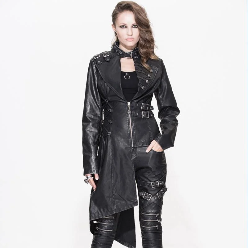 Women's Asymmetric Leather Punk Coat