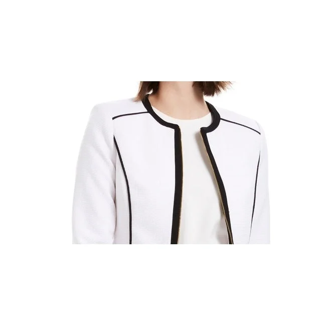 Calvin Klein Women's Contrast Piping Zip Up Blazer White Size 2