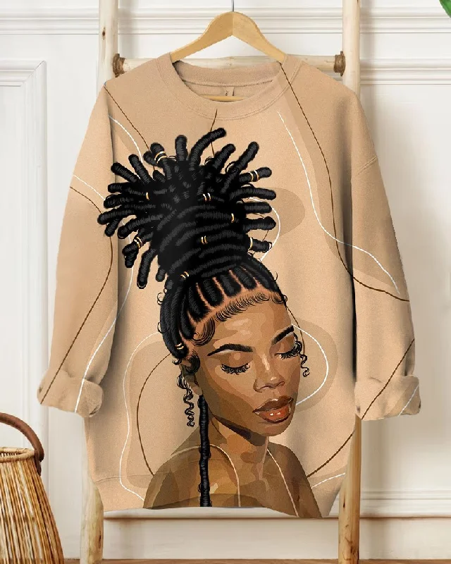 Brown Girl with Curly Braids Long Sleeve Sweatshirt