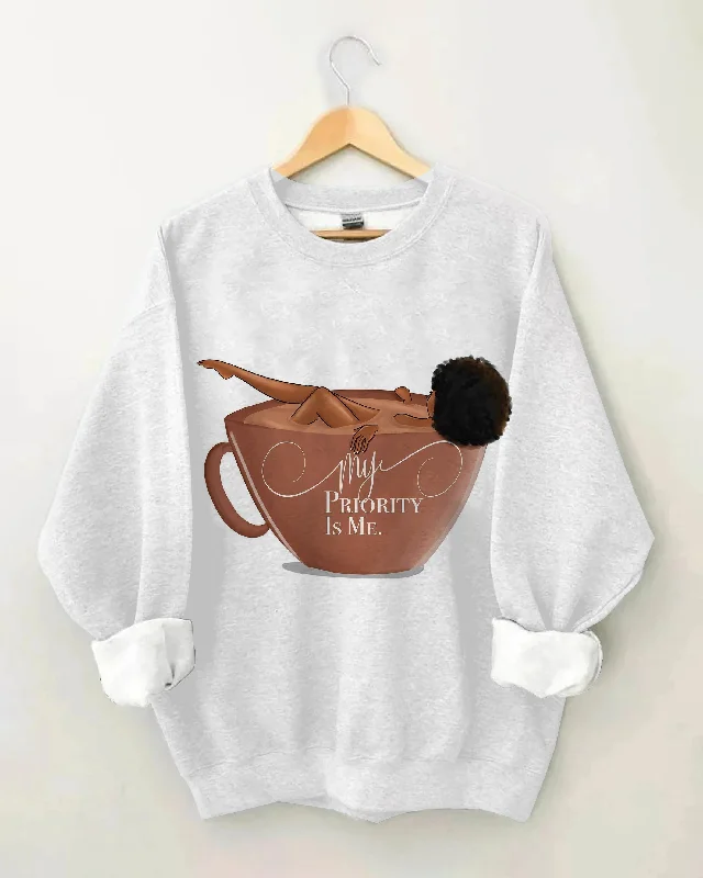 Brown Girl My Priority Is Me Long Sleeve Sweatshirt