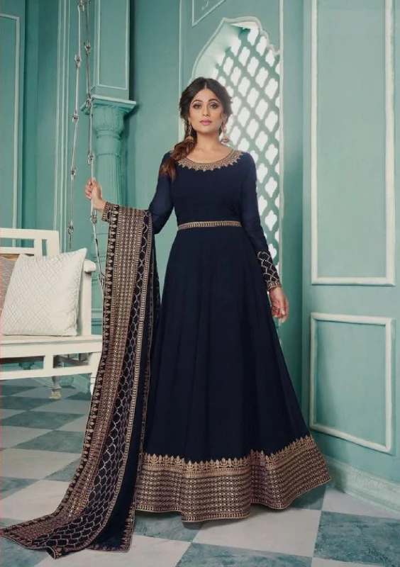 Navy Blue Fox Georgette Anarkali Suit with stone work