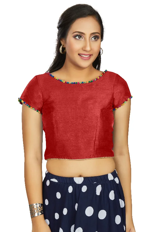 Women's Red Art Silk Designer Party Wear Readymade Blouse  (Stitched ) - Aastha Fashion