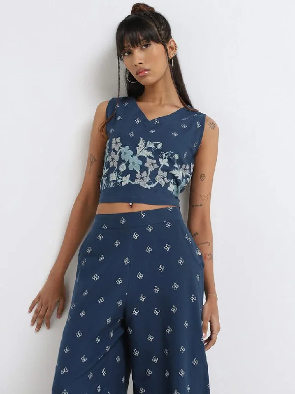 Bombay Paisley Blue Printed Cotton Blend Top