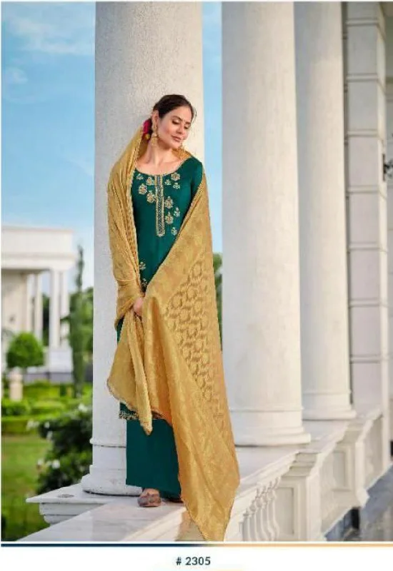 2305 Designer Satin Georgette Embroidered Plazzo Suit with Banarasi Dupatta