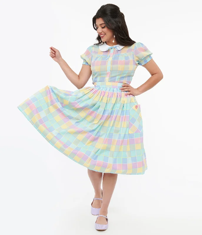 Hell Bunny 1950s Pastel Check Cotton Skye Swing Skirt