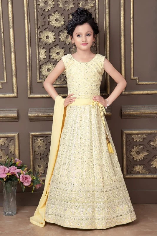 Pure Lucknowi Chikankari Work Georgette Kid's Lehenga Suit