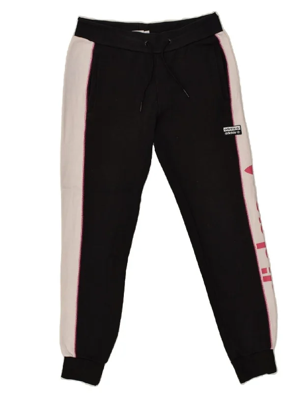 ADIDAS Womens Graphic Tracksuit Trousers Joggers UK 10 Small  Black Cotton