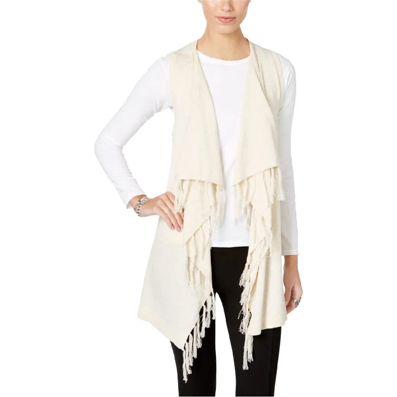 G.H. Bass & Co. Womens Fringe Cardigan Sweater, Off-White, Large