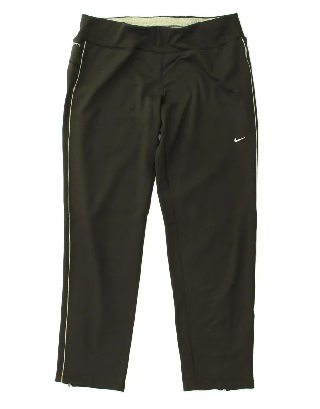 NIKE Womens Dri Fit Tracksuit Trousers UK 12 Medium Black Polyester