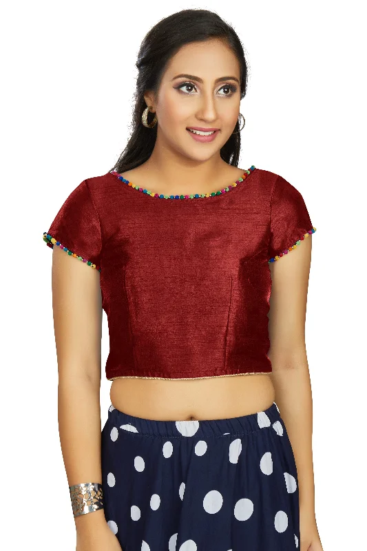 Women's Maroon Art Silk Designer Party Wear Readymade Blouse  (Stitched ) - Aastha Fashion