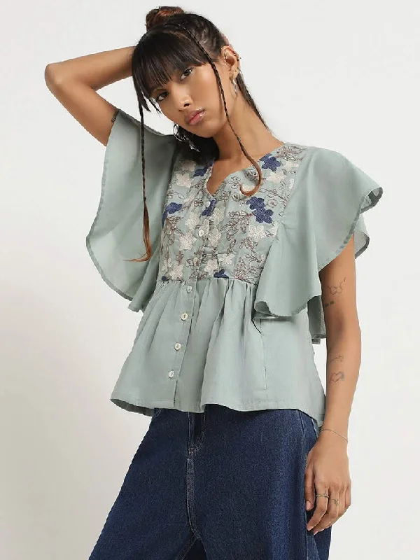 Bombay Paisley Pastel Green Embroidered Top