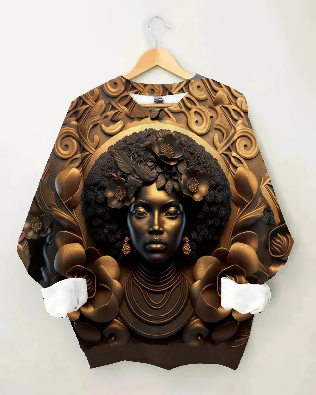 Golden Leaves African Women Print Long Sleeve Sweatshirt