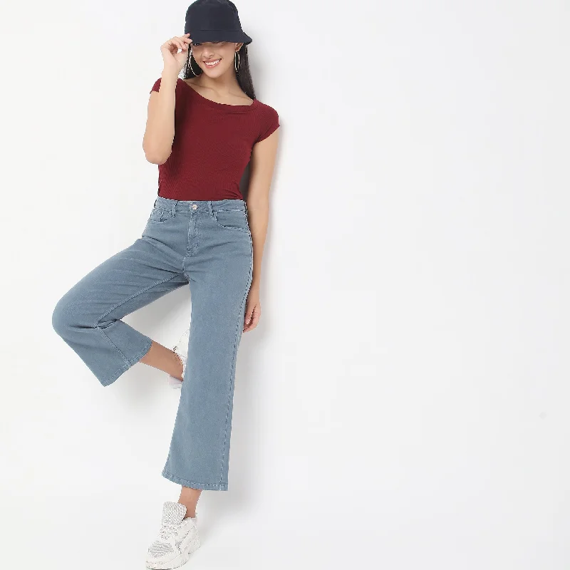 Flare Fit Solid High Rise Jeans