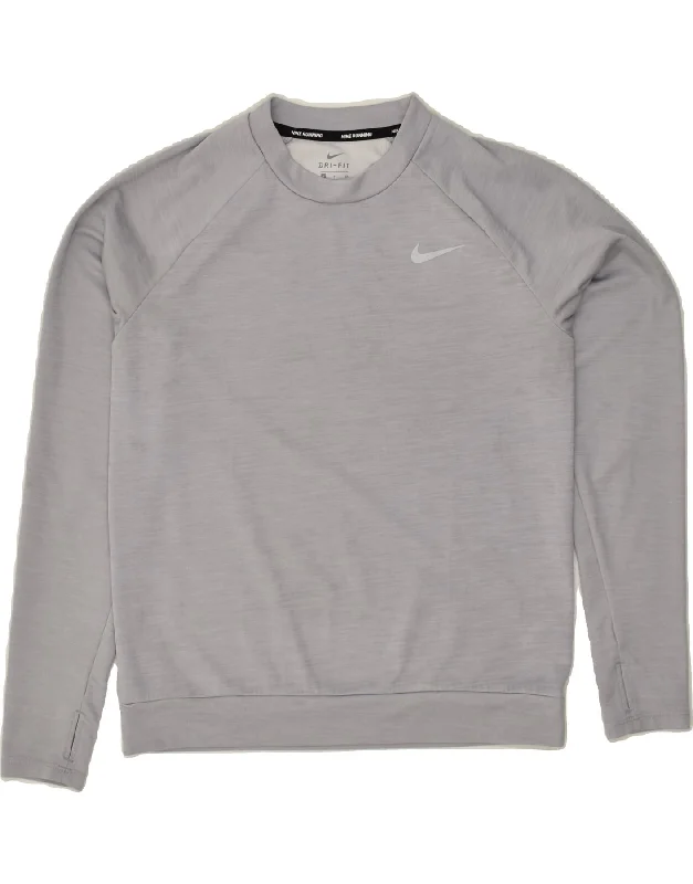 NIKE Womens Running Oversized Top Long Sleeve UK 10 Small Grey Polyester