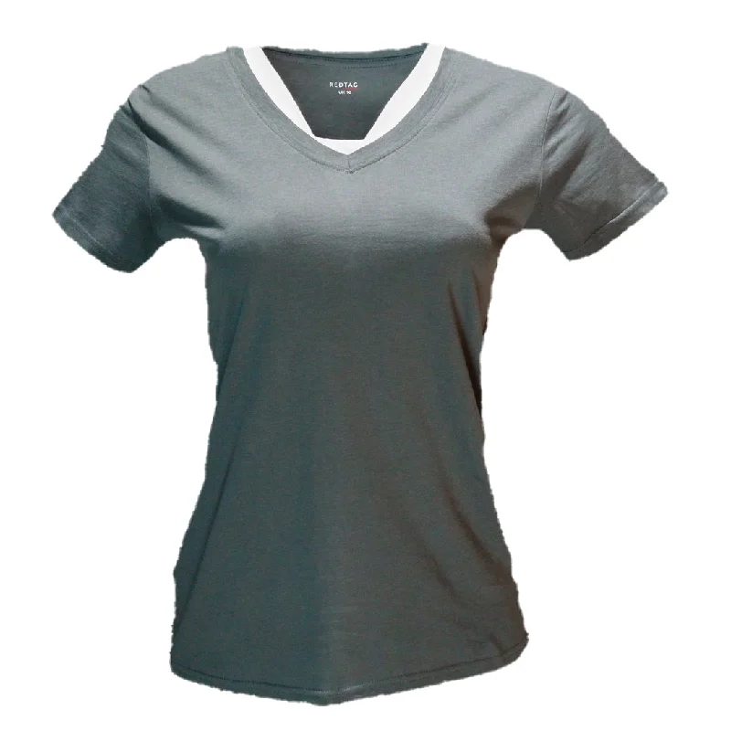 Dark Green Short Sleeve V Neck T Shirt