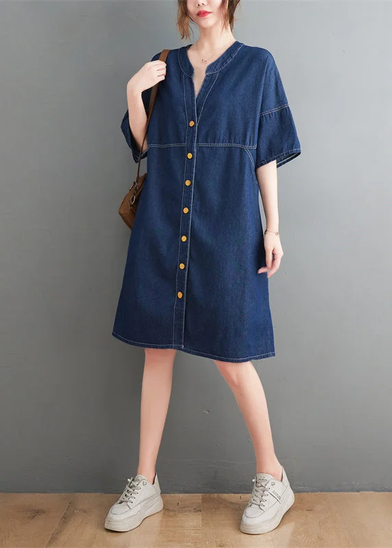 Navy Patchwork Denim Maxi Dress Oversized Summer