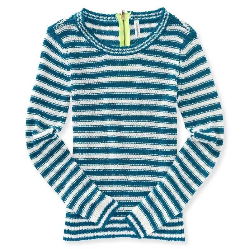 Aeropostale Womens Striped Zip Back Knit Sweater