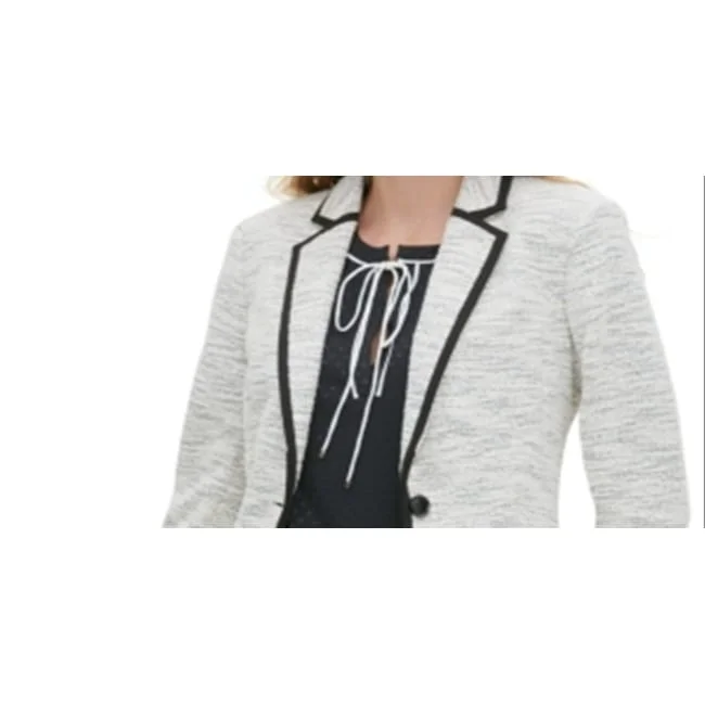 Tommy Hilfiger Women's Marled Piped Trim Blazer White Size 0