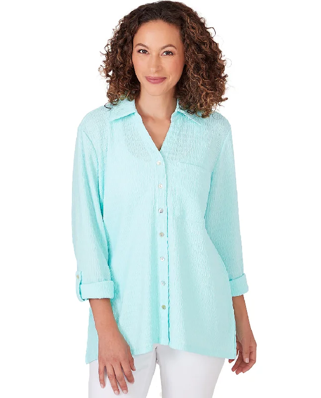 Petite Ruby Road Spring Breeze Solid Pucker Knit Top