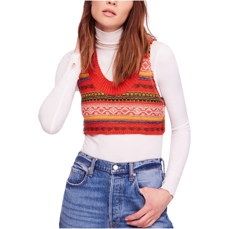 Free People Womens Cropped Sweater Vest, Red, X-Small