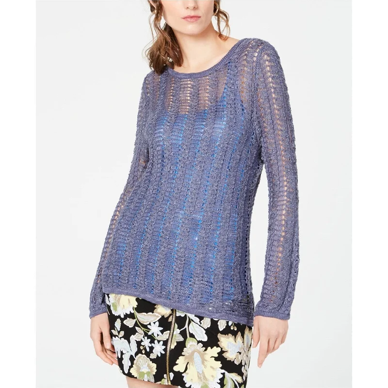 I-N-C Womens Open Knit Pullover Sweater, Blue, Small