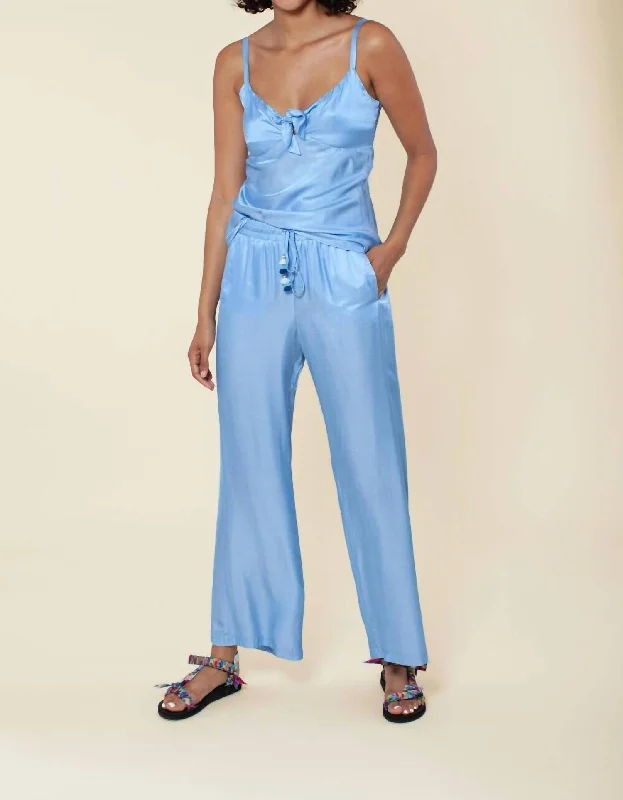 Solid Silk Pant In Blue